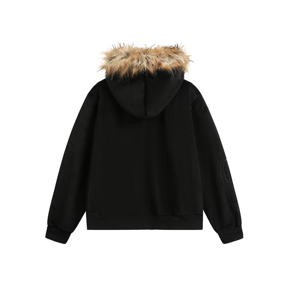 Gilet à capuche style rétro américain avec col en fourrure