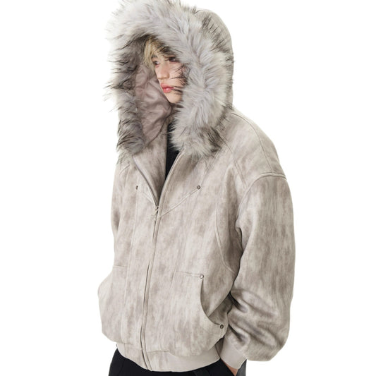 Manteau d’hiver en coton, avec grand col en fourrure