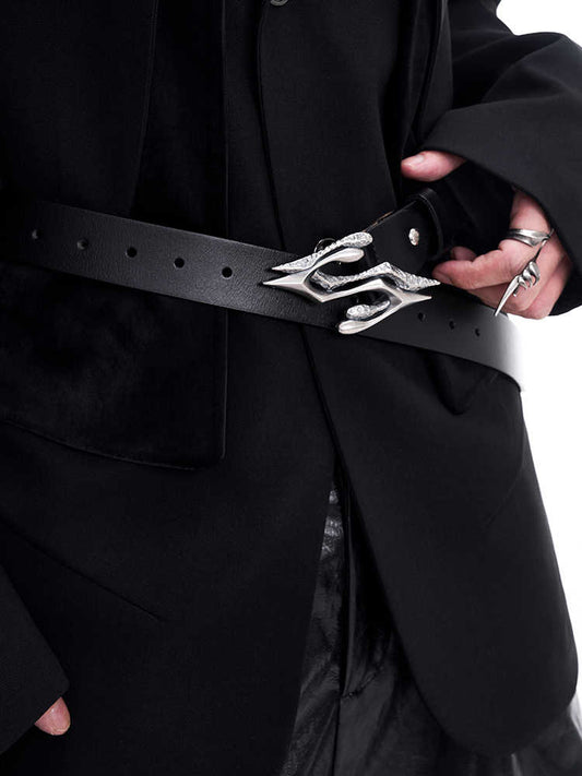 Ceinture en cuir à deux couches métalliques avec motif