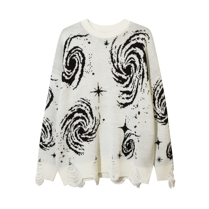 Pull homme déchiré avec motif cosmique