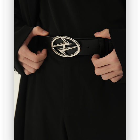 Ceinture double couche en cuir avec boucle en métal