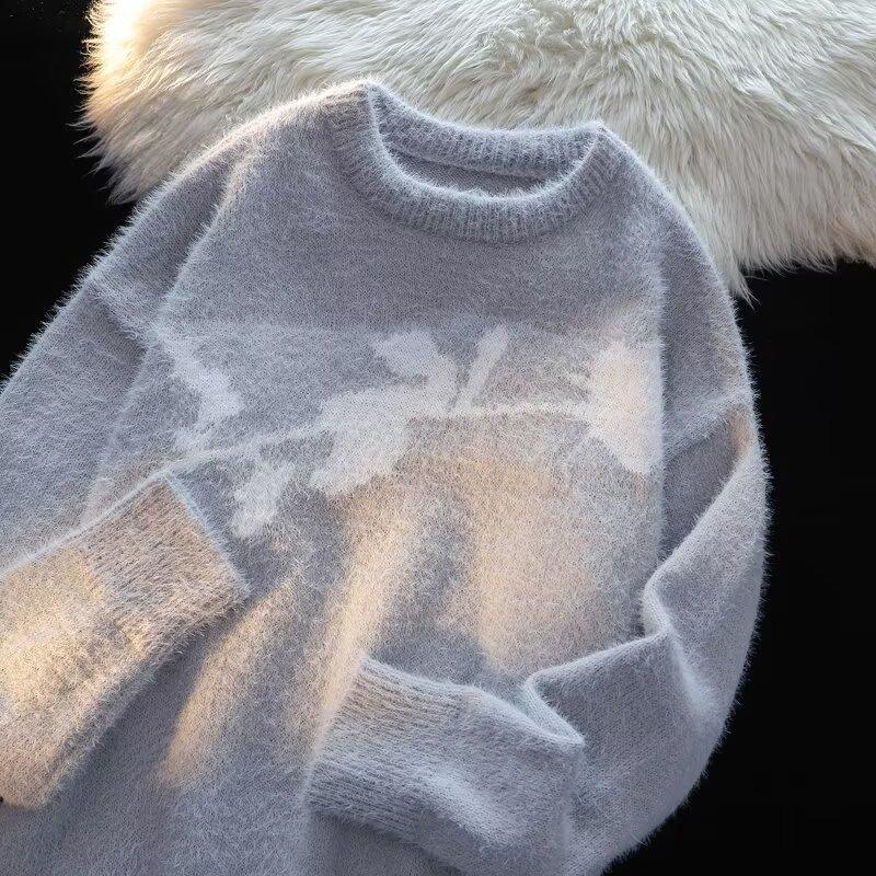 Pull avec motif fleurs rouges en velours floqué