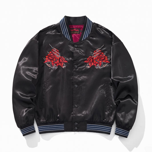 Veste casual avec broderie rose et corbeau bleu