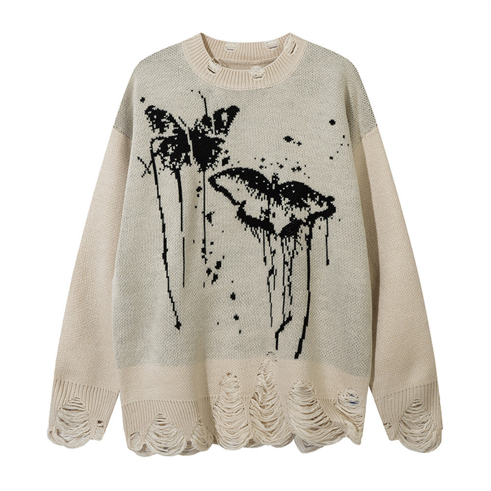 Pull avec motif papillon et effet éclaboussure d’encre