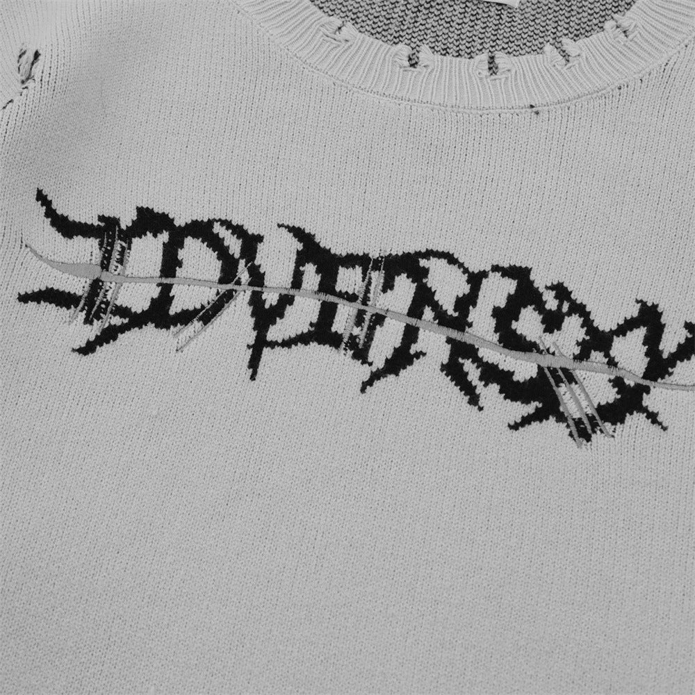 Pull déchiré avec motif squelette draconique
