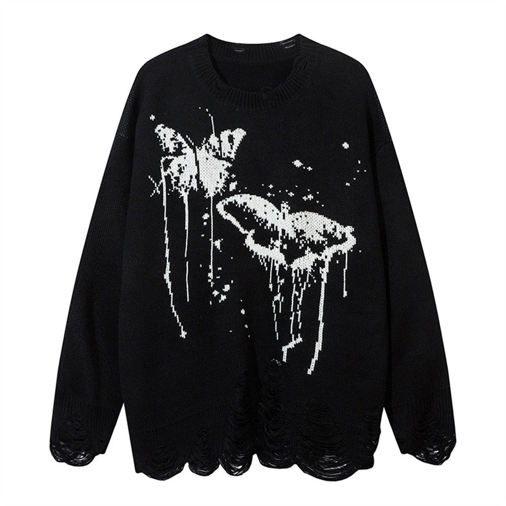 Pull avec motif papillon et effet éclaboussure d’encre