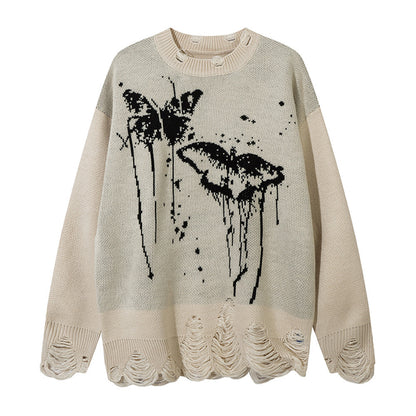 Pull avec motif papillon et effet éclaboussure d’encre