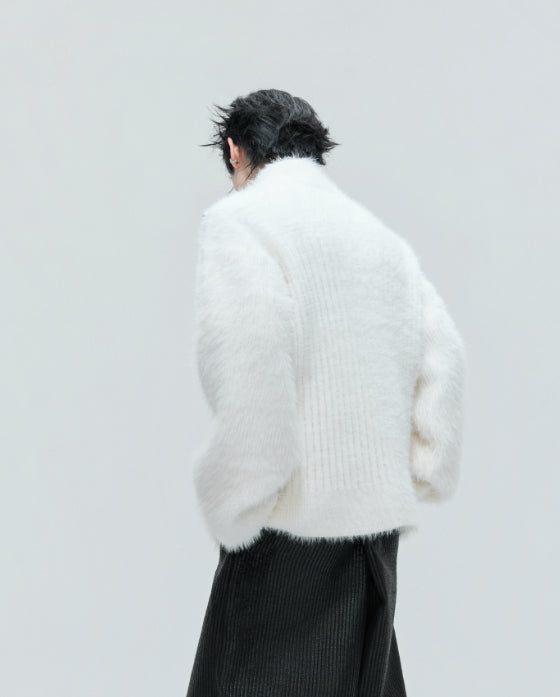 Cardigan avec col en peluche avec perles