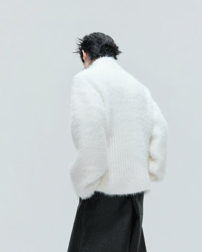 Cardigan avec col en peluche avec perles