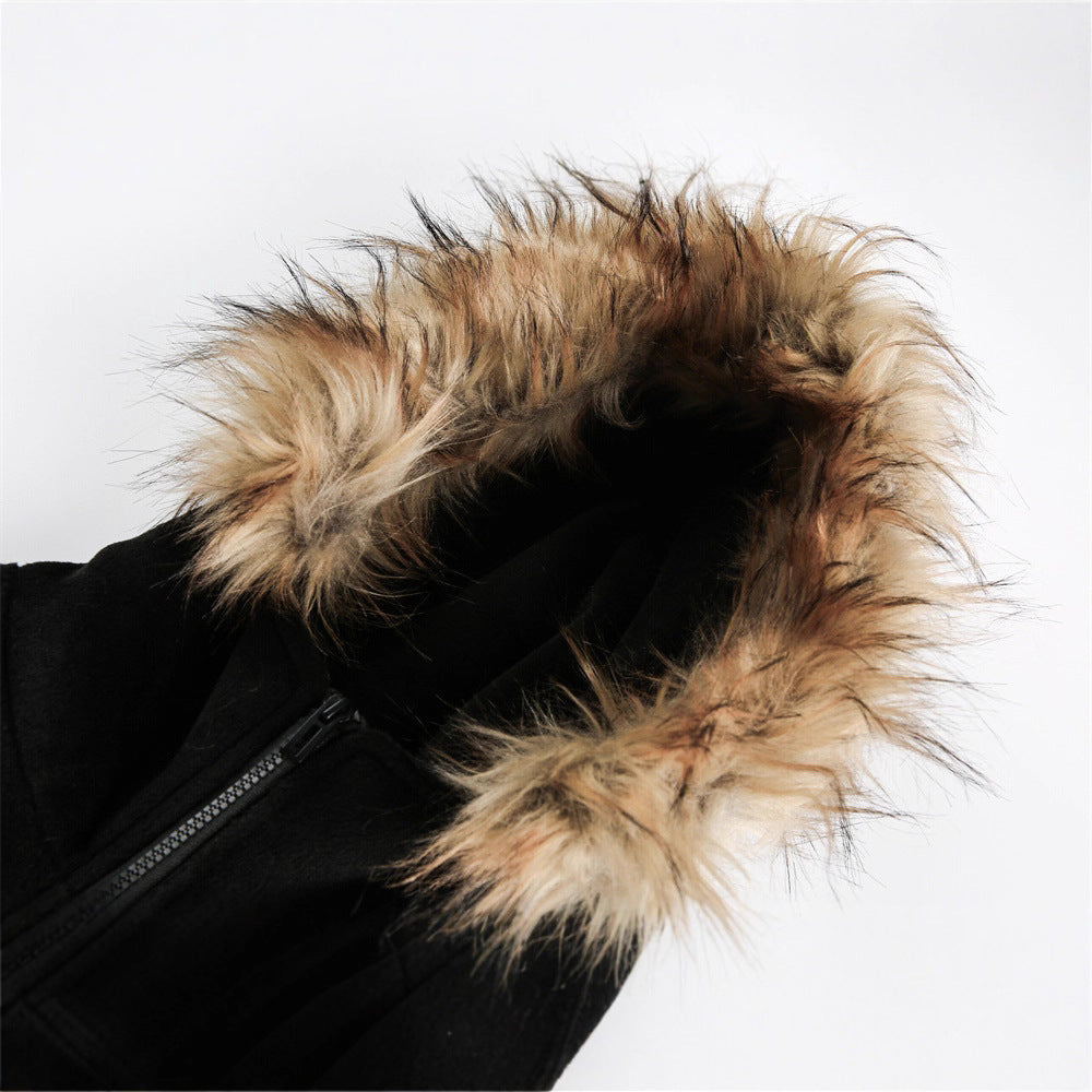 Gilet à capuche style rétro américain avec col en fourrure