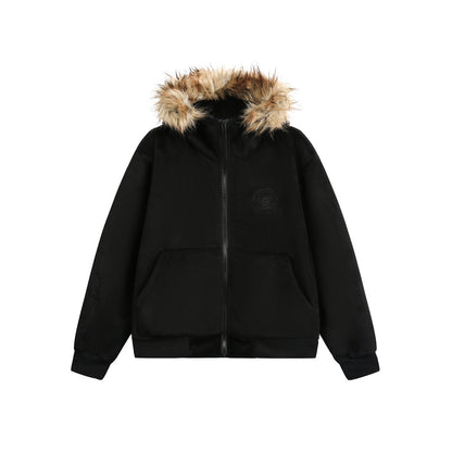 Gilet à capuche style rétro américain avec col en fourrure
