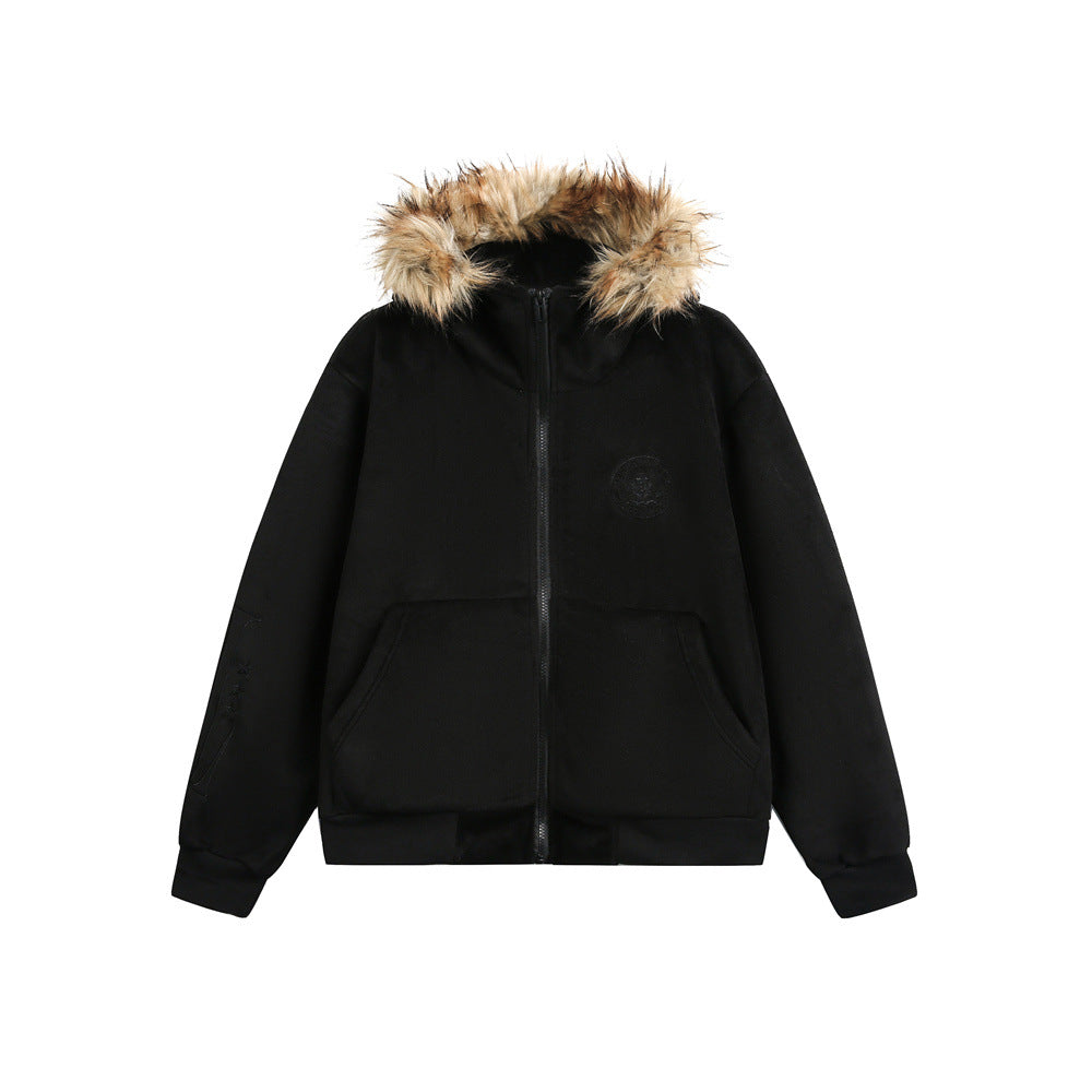 Gilet à capuche style rétro américain avec col en fourrure
