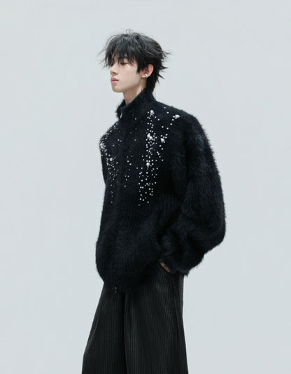 Cardigan avec col en peluche avec perles