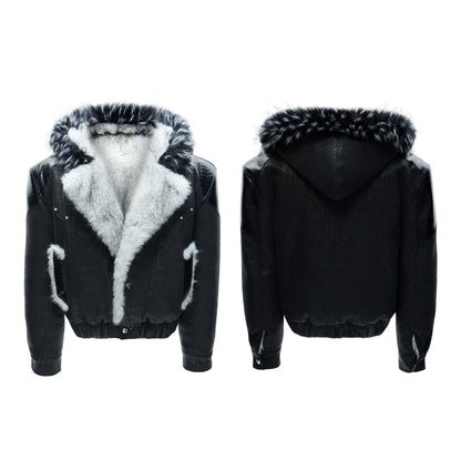 Veste en coton avec capuche en fourrure