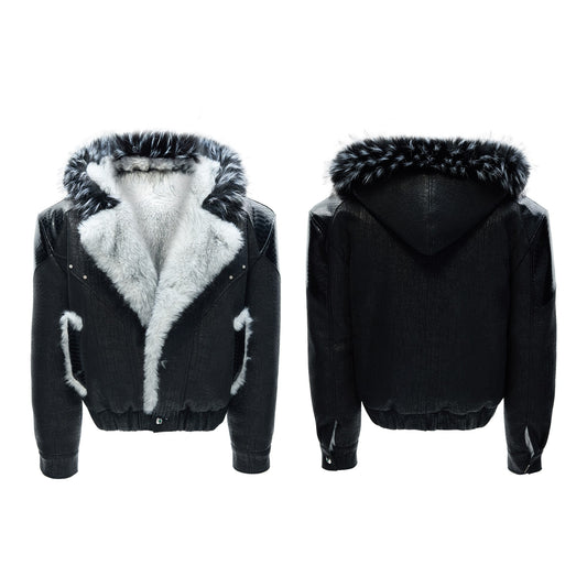 Veste en coton avec capuche en fourrure