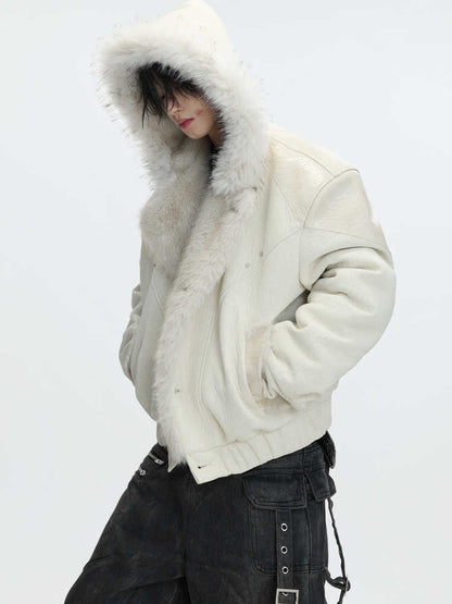 Veste en coton avec capuche en fourrure
