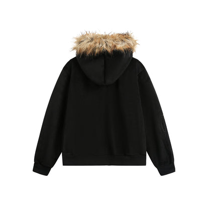 Gilet à capuche style rétro américain avec col en fourrure
