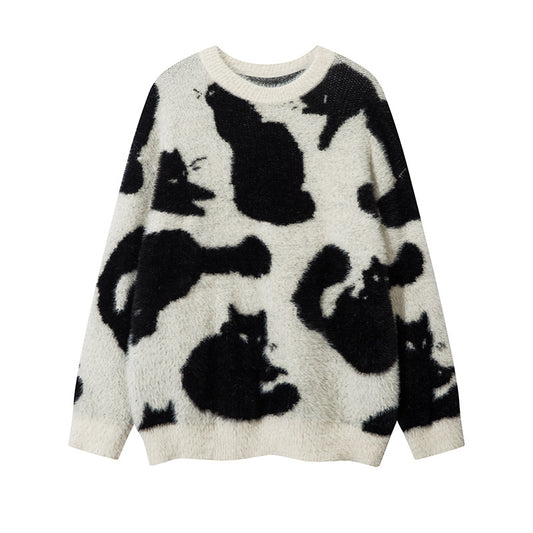 Pull tendance style américain avec motif de chat