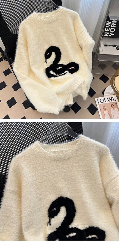 Pull tendance, style décontracté motif de serpent