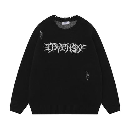 Pull déchiré avec motif squelette draconique