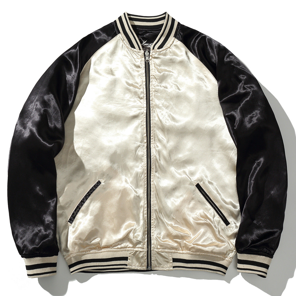 Veste en cuire réversible avec broderie double dragon et perle