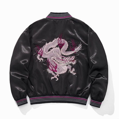 Veste Casual avec broderie nuages porte-bonheur et dragon de feu violet