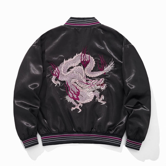 Veste Casual avec broderie nuages porte-bonheur et dragon de feu violet