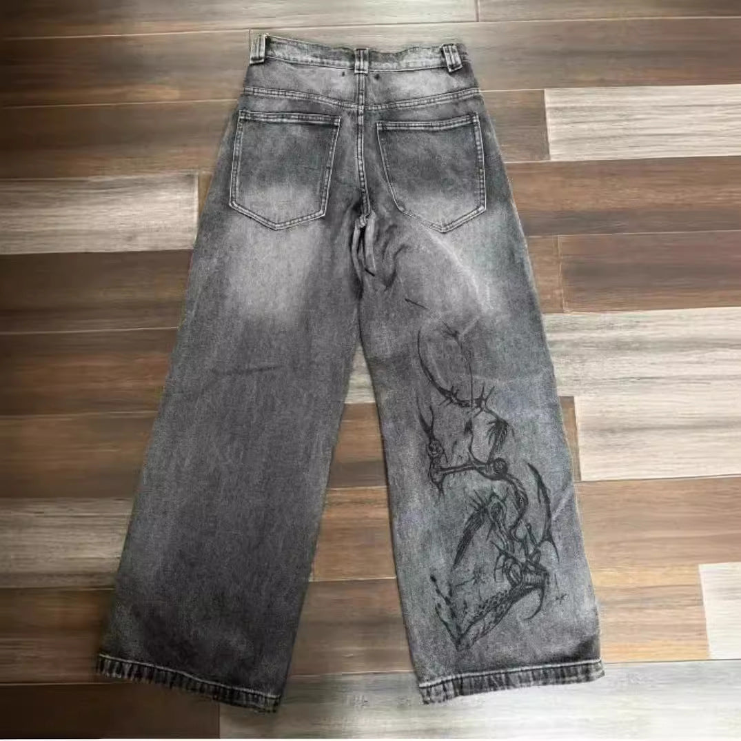 Jean large style rétro, délavé et usé, ample et tendance
