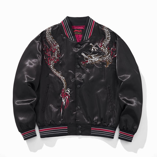 Veste casual robuste avec motif dragon brodé