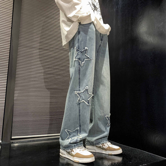 Pantalon ample style high-street avec broderie étoiles