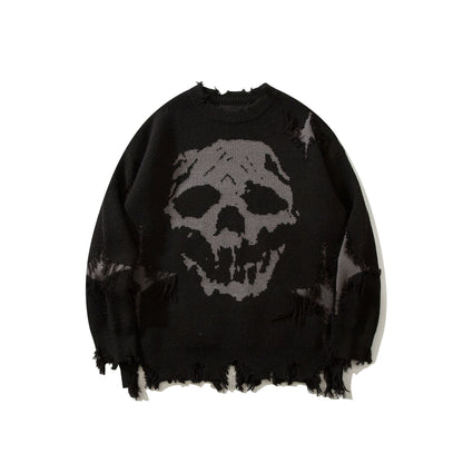 Pull déchiré tendance à motif tête de mort