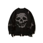 Pull déchiré tendance à motif tête de mort