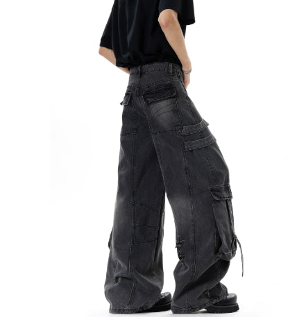 Jean cargo déstructuré américain, avec rubans