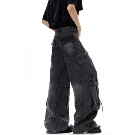 Jean cargo déstructuré américain, avec rubans