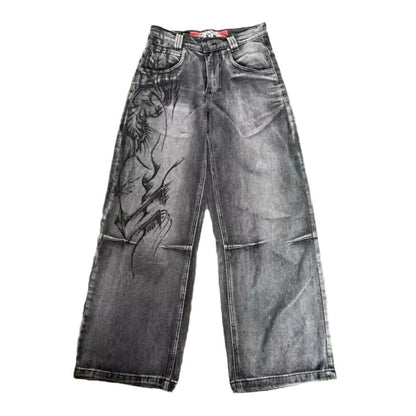 Jean large style rétro, délavé et usé, ample et tendance