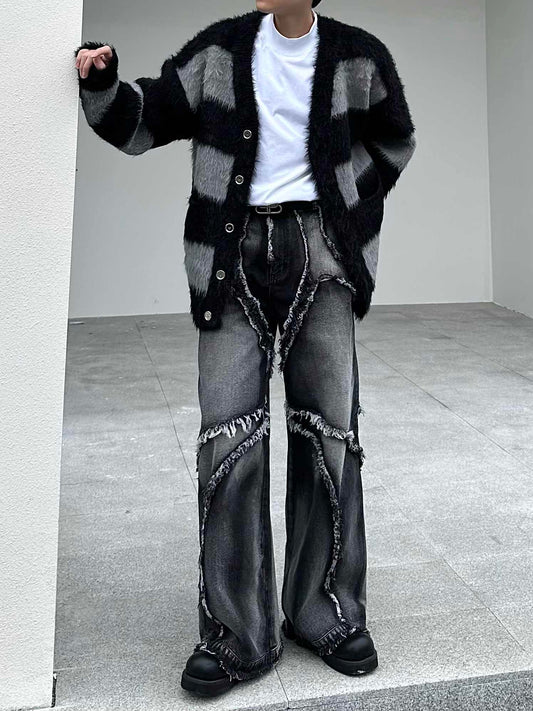 Jean heavy industry, délavé et usé, coupe décontractée