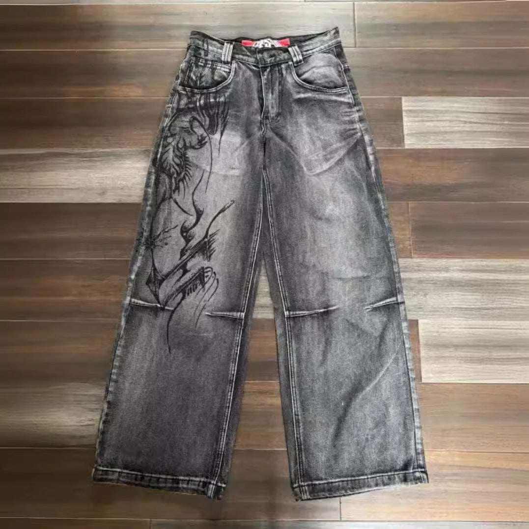 Jean large style rétro, délavé et usé, ample et tendance