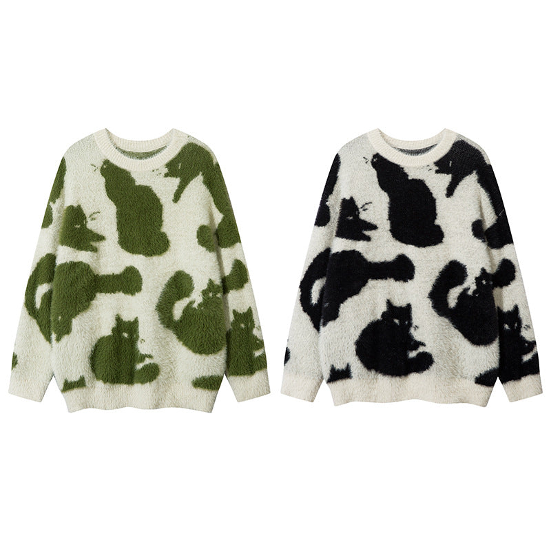 Pull tendance style américain avec motif de chat