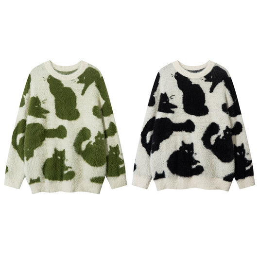 Pull tendance style américain avec motif de chat