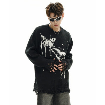 Pull avec motif papillon et effet éclaboussure d’encre