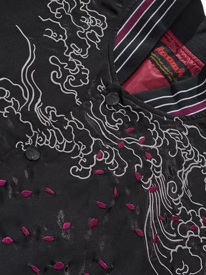 Veste Casual avec broderie nuages porte-bonheur et dragon de feu violet