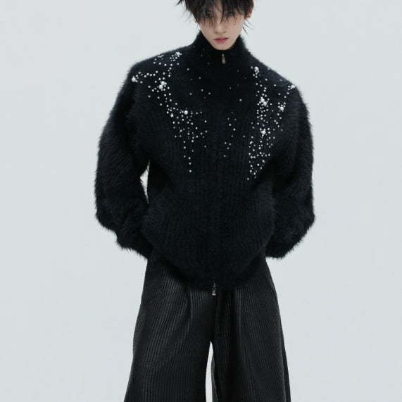 Cardigan avec col en peluche avec perles