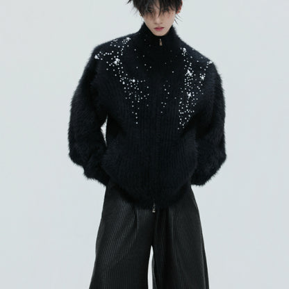 Cardigan avec col en peluche avec perles