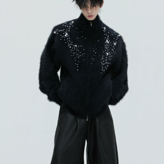 Cardigan avec col en peluche avec perles