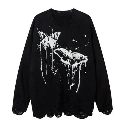 Pull avec motif papillon et effet éclaboussure d’encre