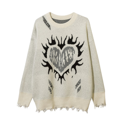 Pull déchiré avec motif cœur