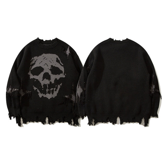 Pull déchiré tendance à motif tête de mort