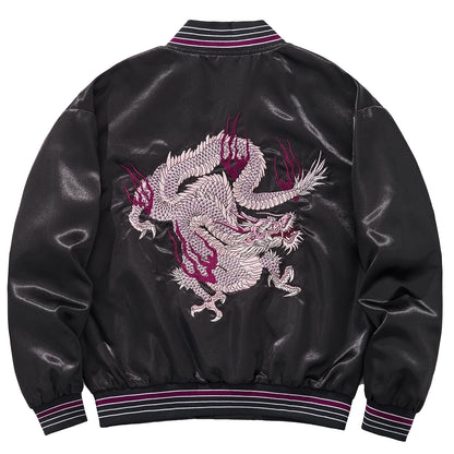 Veste Casual avec broderie nuages porte-bonheur et dragon de feu violet