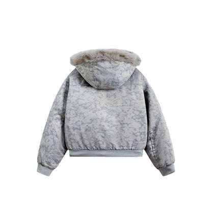 Manteau matelassé ample et casual à col en fourrure avec capuche