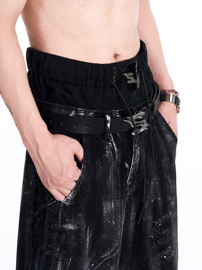 Ceinture en cuir à deux couches métalliques avec motif